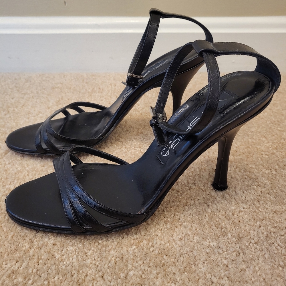 Via Spiga Black Strappy Stiletto Heels